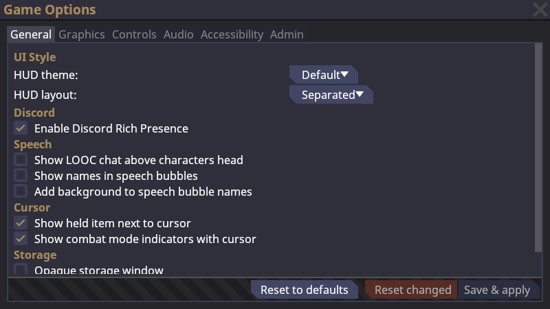 A screenshot of the SS14 options window. It has multiple tabs, labels, buttons, and checkbox inputs, among other things - all of these are considered controls.